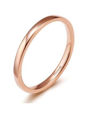 🆕 Women Gold Titanium Plain Dome High Polished Wedding Band Ring Comfort Fit
